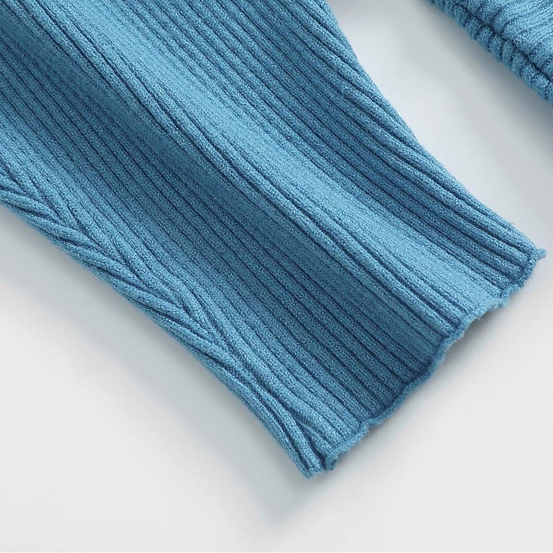 Ckikiou Womens Lightweight Oversized Boat Neck Sweaters Tops Dolman Batwing Sleeve Ribbed Knitted Pullovers Blue - Image 3